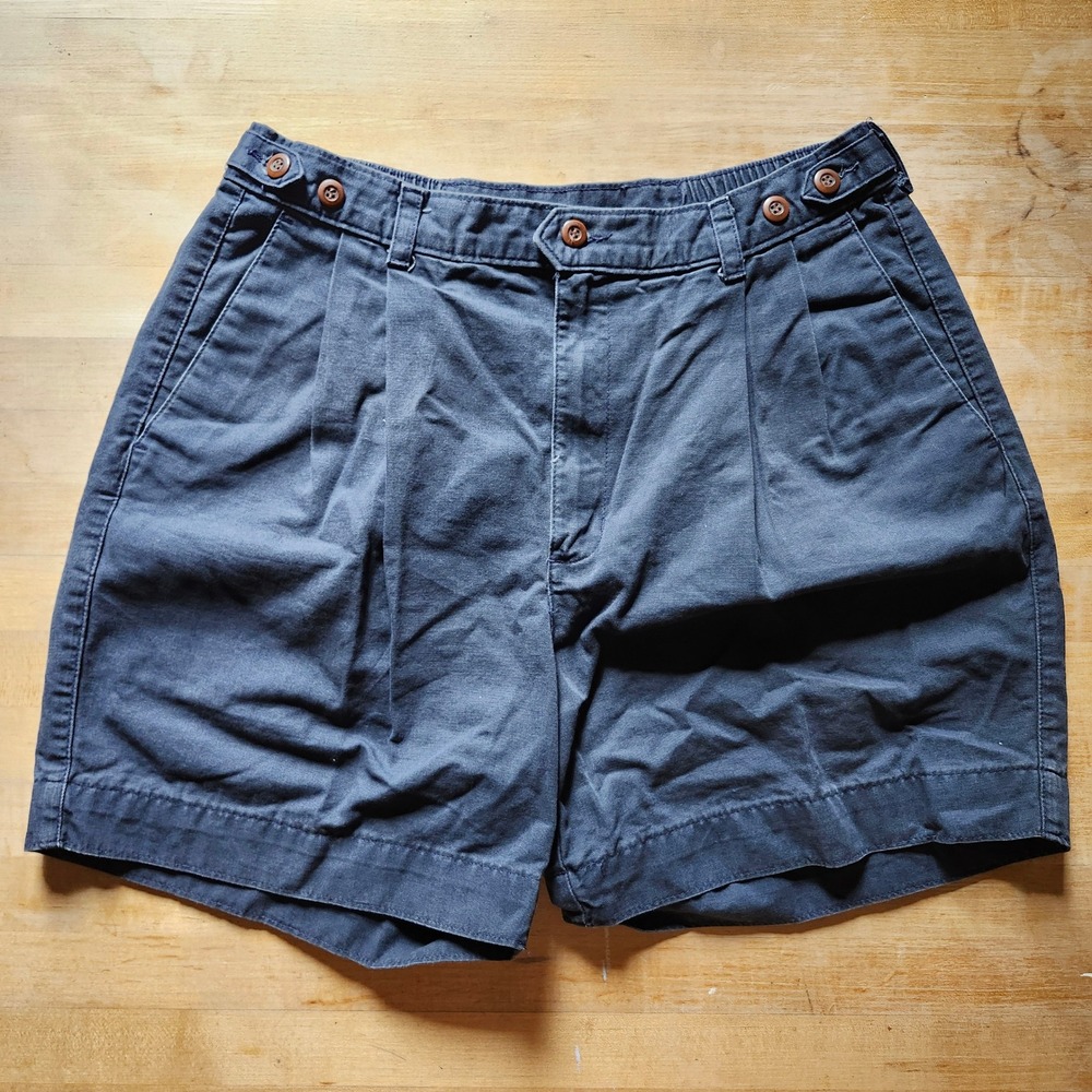 Vintage 90s Pleated Chino Shorts  Dockers Mens 34 Navy Elastic Waistband